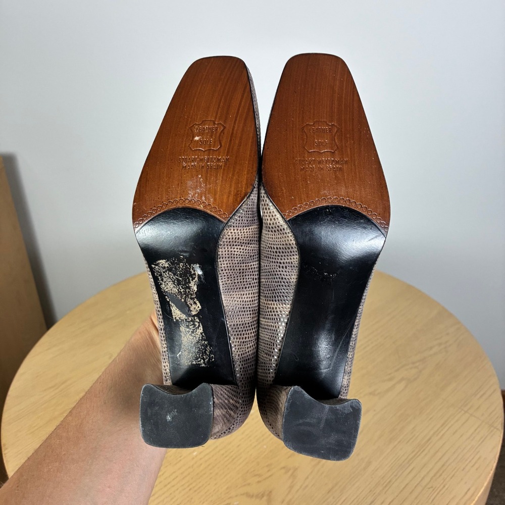 Stuart Weitzman Lizard Embossed Leather Square Toe Block Heel Pumps Women's 6 - Picture 6 of 8